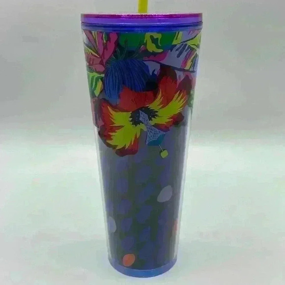 Starbucks Floral & Leaves Purple Plastic Tropical Cold Cup 24 Oz New Summer 2023 - Picture 1 of 3
